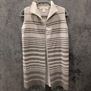 Max Studio Wool Blend Striped Sleeveless Cardigan Vest Sweater